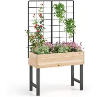 Costway Bac à fleurs surélevé avec treillis et trous d'écoulement, bac à fleurs en bois, bac à fleurs pour plantes grimpantes 79x35x108cm