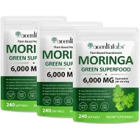 P-Beauty Gélules de poudre de feuilles de moringa 6000 mg hautement dosées, végétaliennes, sans gluten, 3 x 240 gélules