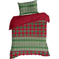 Eurofirany | Literie de Noël - 140 x 200 cm - Garniture de lit - rouge vert - Coton - Motif de Noël - Motif à carreaux
