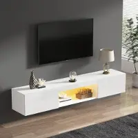 OKWISH Meuble TV 160 x 31 x 22 cm - Éclairage LED - Blanc