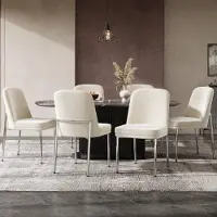 Flieks Lot de 6 chaises de salle à manger Fliek, chaises de cuisine avec coussins d'assise épais, chaises rembourrées avec pieds métalliques, chaise de salon en velours, 53 x 42,5 x 82 cm, beige