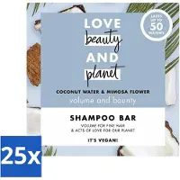Love Beauty & Planet - Barre de shampooing - Eau de coco & Fleur de mimosa - Hydratation & volume - 90 g - Pack avantage - 25 pièces
