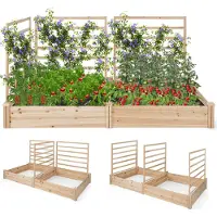 Costway Parterre surélevé avec 2 jardinières et 3 supports pour plantes grimpantes, Set de jardinières en bois d'extérieur 222x114x110cm