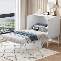 Sweiko Lit escamotable 90x200 cm, lit mural avec sommier à lattes, lit pliant mural, lit escamotable vertical avec sommier à lattes, lit pour adolescents, blanc