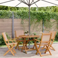 Prolenta Maison Exclusive - Ensemble de salle à manger d'extérieur 5 pièces en tissu et bois massif, couleur taupe