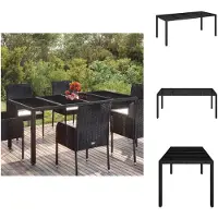 vidaXL Table de jardin avec plateau en verre Noir 190x90x75 cm Poly Rotin - Tables de jardin
