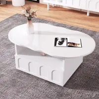 MODFU Table Basse de Salon Design Nuage, avec Tiroir et Compartiments de Rangement, Panneau de Particules Blanc 100×60×39,2 cm