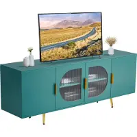 Vevor Support TV pour téléviseurs jusqu'à 75 pouces, Table TV avec portes vitrées, Armoire TV avec pieds dorés & étagères réglables, Table console Armoire TV pour salon chambre à coucher, Vert