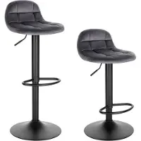 Merkloos Tabouret de bar - Gris foncé - Velours - Ergonomique - Réglable en hauteur - Hauteur de citron 62-83?cm - Set de 2 pièces