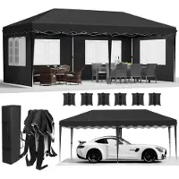 StarTech.com Pavillon de réception pliable - Pop Up 3x6 m - One Push montage rapide - Cadre en aluminium - HDPE, revêtementPolyuréthane- Imperméable - 4 parois latérales - Noir