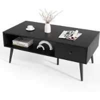 Costway Table basse avec tiroir, espace de rangement, compartiment ouvert, table de salon, table basse en bois, table basse, 109 x 55 x 39,5 cm, noir