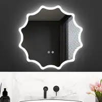 StarTech.com Miroir de salle de bain - Miroir mural LED 60 x 60 cm - Intensité lumineuse réglable - Anti-buée avec chauffage du miroir - Design ondulé - Verre - Argent