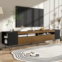 Merax Lowboard en optique bois ancien, Table de télévision avec 2 compartiments ouverts et 2 tiroirs cachés, TV- Lowboard en bois, noir