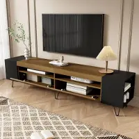 OKWISH Meuble TV avec 2 Portes et Niches Ouvertes - MDF et Panneau de Particules - 180x36x43 cm - Noir