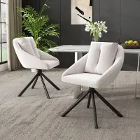 Flieks Chaise de salle à manger, set de 2 chaises pivotantes à 360°, chaise de cuisine rembourrée avec coussin, chaise pivotante avec accoudoirs et pieds en métal, chaise de salon en velours, Beige