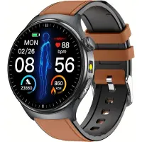 INF Montre Connectée IP68 Étanche avec ECG, Fréquence Cardiaque et Oxygène Marron