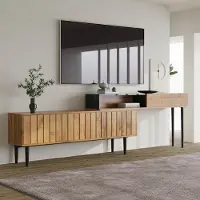 Merax TV-Lowboard avec plateau de table en optique marbre et pieds en métal, armoire TV empilable, table TV longueur réglable, largeur 200cm
