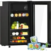 Merax Réfrigérateur 76L avec compartiment congélation, porte vitrée, étagère réglable, réfrigérateur à boissons Mini réfrigérateur, fonction réfrigération et congélation, pose libre