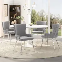 Flieks lot de 4 chaises, chaise de salle à manger recouverte de velours, fauteuil lounge élégant avec pieds en métal argenté, chaises de cuisine chaise de salon, gris