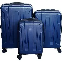 Almina set de valises 3 pièces avec roulettes 360° & poignée télescopique - coque dure en bleu foncé