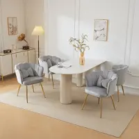 Merax Chaise rembourrée avec nœud Coussins décoratifs (4 pcs), Chaise de salle à manger Fauteuil de salon en velours avec dossier en forme de pétale et pieds en métal doré