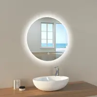 Emke Miroir de salle de bain LED Miroir de salle de bain avec éclairage Rond 60cm Miroir lumineux à intensité variable avec interrupteur tactile Miroir LED à économie d'énergie