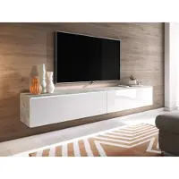 Mirjan 24 Meuble TV avec éclairage LED 180 cm WILLA D – béton / blanc brillant