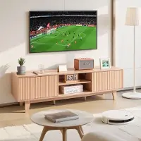 Vevor Meuble TV Support Meuble TV style boho (150 x 39 x 45 cm), 158,76 kg de charge table TV avec étagères ouvertes réglables & porte coulissante, étagère TV pour salon chambre à coucher