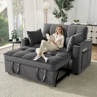 Merax Canapé-lit 3 en 1 pliable avec fonction lit, canapé-lit avec 2 coussins, fauteuil lounge avec fonction sommeil, canapé dépliant avec beaucoup d'espace de rangement, gris