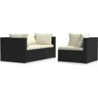 Syfax Salon de jardin 3 pcs avec coussins Noir Résine tressée