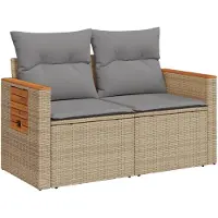 Syfax Canapé de jardin avec coussins 2 places beige résine tressée