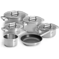Woll Set de 10 casseroles et poêles, compatible induction, antiadhésif et lavable au lave-vaisselle, Poêle + casserole, Argent