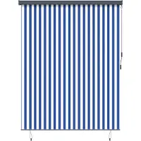 Syfax Store enrouleur Bleu et Blanc 200 x 250 cm Tissu et Aluminium