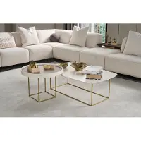 AEA Set de table basse de salon Table ronde de designer Table semi-ronde en acier inoxydable