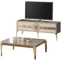 AEA Salon complet TV Stand Sofatisch Sideboard Beige RTV Lowboard 2tlg