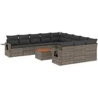 vidaXL Ensemble de salon de jardin 12 pièces avec coussins Gris Poly rotin