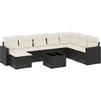 vidaXL Ensemble de salon de jardin 9 pièces avec coussins noir poly rotin