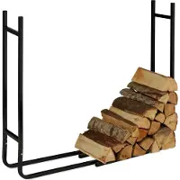 Relaxdays Étagère à bois , en métal, pour l'extérieur et l'intérieur, pour le bois de chauffage, support moderne pour empiler le bois, H x l x P : 91 x 123 x 19,5 cm, noir