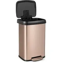 Costway Poubelle à pédale 50L Poubelle en acier inoxydable avec compartiment désodorisant Poubelle à pédale résistante aux empreintes digitales Pink Gold