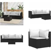vidaXL 4 pcs. Garden Lounge Set with Coussins Noir Poly Rattan - Garden Lounge Set - Garden Lounge Sets - Outdoor Lounge Set - Lounge Set Terrasse