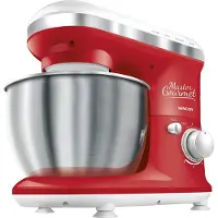 Sencor STM 3624RD-EUE3 Robot de cuisine, bol en acier inoxydable de 4 l, 4 accessoires interchangeables, 6 vitesses, mode pulsé, système planétaire, puissance 600 W