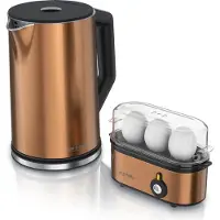 Arendo set petit déjeuner 2 pièces - bouilloire inox 1,5l, cuiseur à oeufs 3 pièces, cuivre