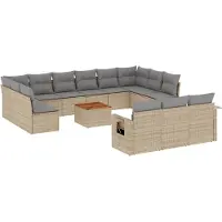 vidaXL Ensemble de salon de jardin 14 pièces avec coussins Beige Poly Rattan