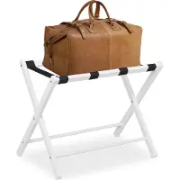 Relaxdays Porte-bagages pliable , support à bagages en bois, D x L x H : 54,5 x 66 x 44 cm, tabouret porte-bagages pour l'hôtel et la maison, blanc