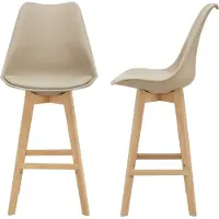 En.casa Tabouret de bar (lot de 2) Chaise de bar avec dossier Tabouret de bistrot avec assise rembourrée Tabouret de comptoir avec structure en bois hêtre-structure beige []