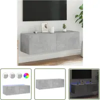 The Living Store Armoire TV murale avec lampes LED gris béton 100x35x31 cm