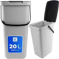 Kadax Poubelle avec couvercle et poignée, Poubelle en plastique, Poubelle pour le tri sélectif (Gris, 20L)