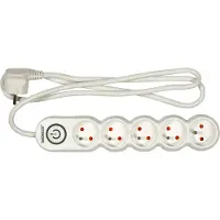 Sthor Barre d'alimentation électrique 5 prises, longueur 1,5 m, avec interrupteur