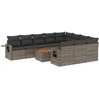 vidaXL Ensemble de salon de jardin 11 pièces avec coussins Gris Poly rotin