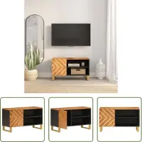 The Living Store Armoire TV marron et noir 80x31,5x46 cm bois massif mangue
